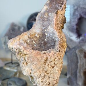 ✨ Premium Rose Amethyst Raw Cluster on Black Metal Stand • Brazil ✨